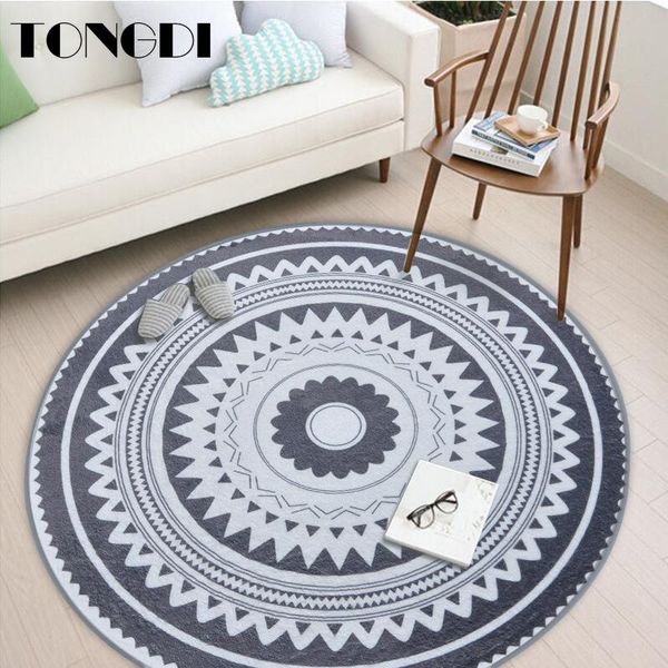 

carpets tongdi boho round carpet mat printing soft elegant absorbent anti-slip rug luxury decor for home parlour living room bedroom