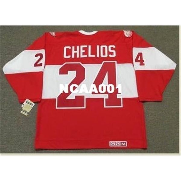 

668 #24 chris chelios detroit red wings ccm alumni hockey jersey or custom any name or number retro jersey, Black