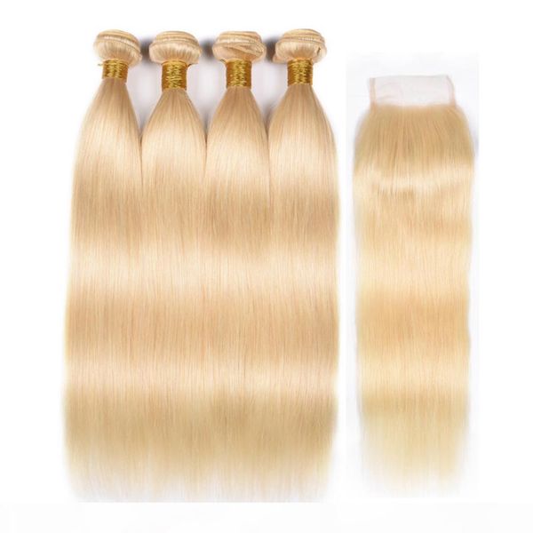 

siyusi brazilian straight human hair weave 3 bundles 613 blonde human hair bundles with closure honey platinum virgin hair, Black;brown