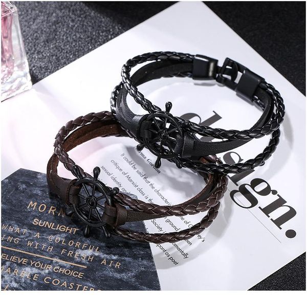 

men and women lovers bracelet leather punk rudder braid bracelet men leather bracelet jllkwn