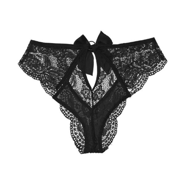 

lace hollow out thong women underwear female lingerie bowknot bow panties transparent g string strap knickers cross r7x2, Black;pink