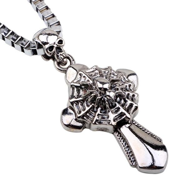 

pendant necklaces fashion men accessories necklace spider cross hanging drop neckalce punk style jewelry gift, Silver