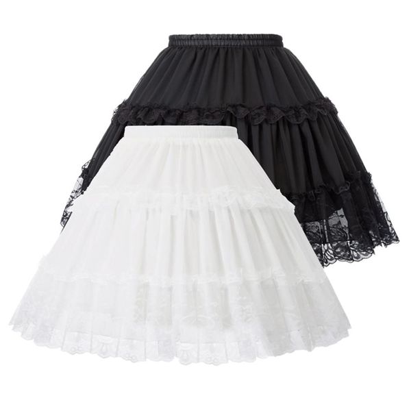 

women's lolita skirts crinoline petticoat evening party underskirt vintage elastic waist 2-loop ruffles swing black gothic skirt 210702