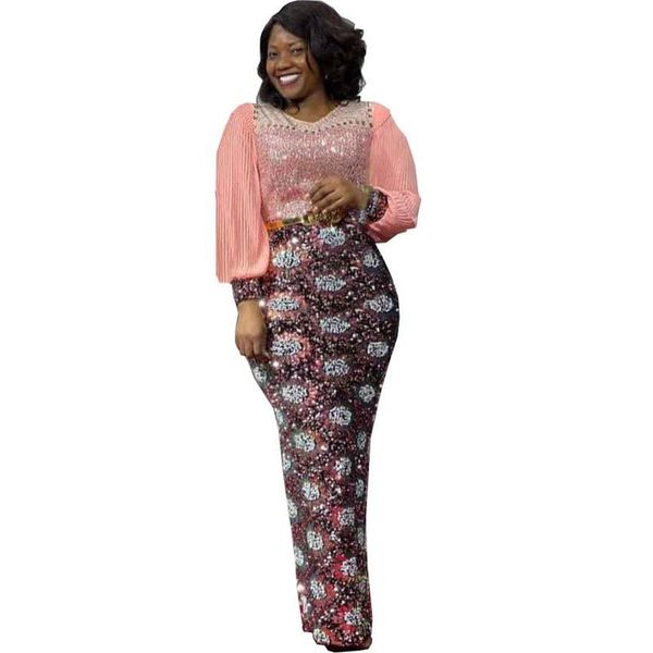 

ethnic clothing christmas african dresses for women 2022 dashiki elastic sequins pleated sleeve maxi bodycon dress party clothes robe f, Red