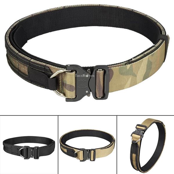 

waist support tactical military belt adjustable shooting training cs paintballl nylon quick release hunting combat strap, Black;gray