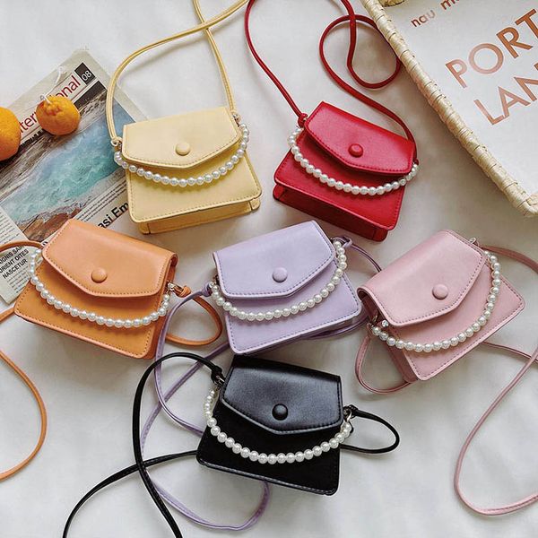 

girls handbags kids bags pu leather children accessories cute pearl decoration childrens one-shoulder messenger bag handbag b7652, Black