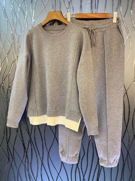 

women's two piece pants 100%wool sweater sets 2021 winter casual 2 tracksuits women knitted pullovers+wool knit set khaki grey black, White