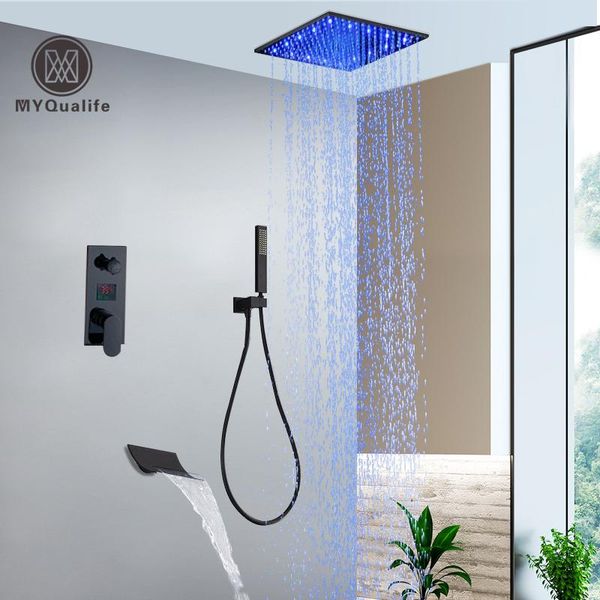 

led black light shower faucet wall mounted rainfall bath shower set concealed box single handle mixers with handshower