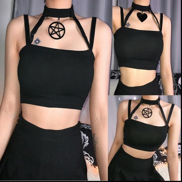 

women summer beach sleeveless halter strappy black short t shirt with 2 pendants star shaped female slim crop tank top, White