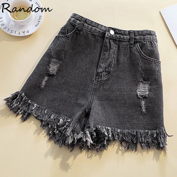 

women's jeans plus size gray black denim shorts 2021 high-wais rripped hole casual loose ladies fashion large wide-leg short, Blue