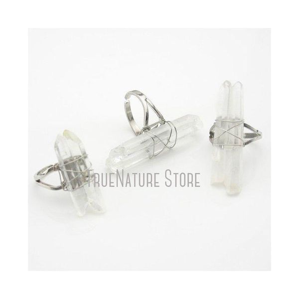 

cluster rings 5pcs rm13009 wire copper jewelry crystal double wrapped pillar faceted silver plated clear ring, Golden;silver