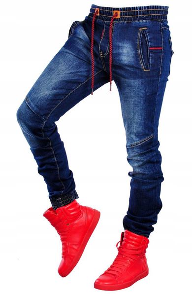 

scratched hip hop slim men jogging mid taille jeans ny high elastic pencil pure color long broek, Blue