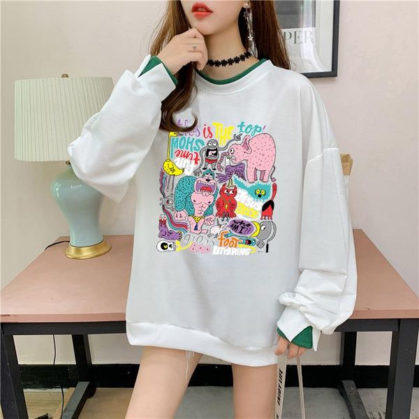 

women's hoodies & sweatshirts promotion long sleeve o-neck cotton harajuku clothes princess elephant print womens sweathshirt comfy, Black