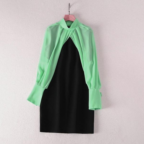 

casual dresses summer dress 2021 fashion designer clothing women green black color block patchwork long sleeve sun boho vestidos, Black;gray
