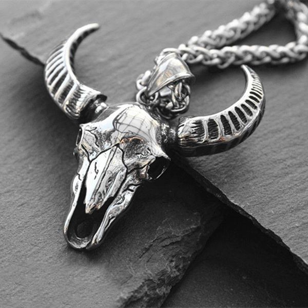 

chains retro domineering bull skull pendant men's necklace personality hipster punk style hip hop sweater chain jewelry accessories, Silver