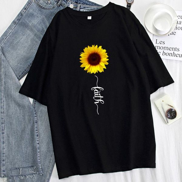

women's t-shirt the sunflower of hope print woman summer hip hop harajuku street fashion streetwear cute lovely woman's, White