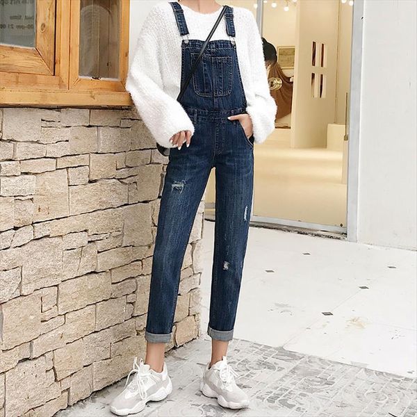 

jeans denim overalls dark blue womens rompers streetwear slim bib cropped pants skinny casual romper tight trousers, Black;white