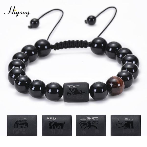 

beaded, strands 10mm natural black onyx stone bracelet 12 constellation zodiac signs beads braided rope bracelets for couple friends