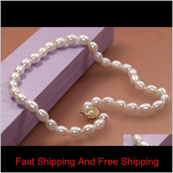

cultured clasp white rice natural 14k akoya pearl 18" gp genuine necklace 7-8mm khnun rlrai ehqtk, Silver