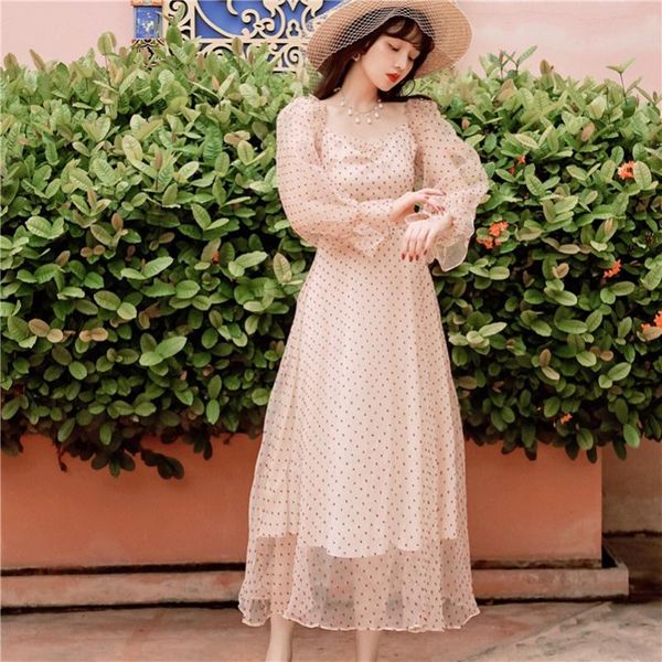 

casual dresses 2021 fashion the wave point puff sleeve square collar lotus leaf dress, Black;gray