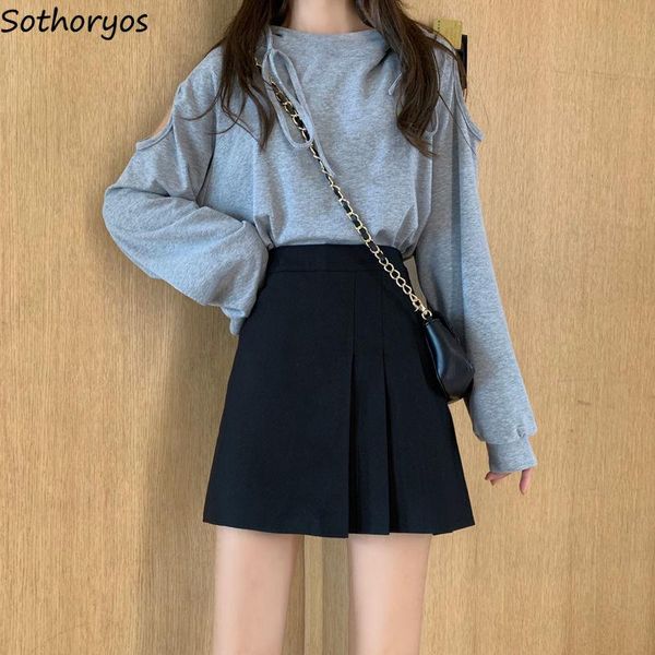 

mini pleated skirts women a-line high-waist solid design all-match japanese style ulzzang fashion students chic slim ins, Black