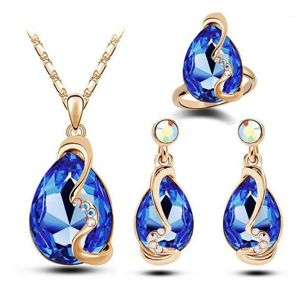 

earrings & necklace crystal ring set of three pieces jewelry sets for women pendant/necklace/earrings/rings, Silver
