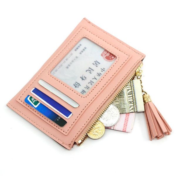 

card holders fashion lady holder case wallet coin purses ladies bank certificate cute tassel zipper money bags, Brown;gray