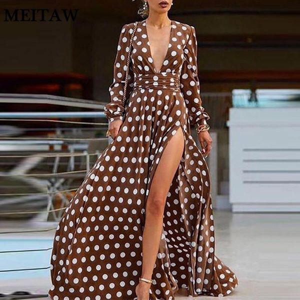 

casual dresses women bohemian chiffon long dress vintage dot print sleeve maxi 2021 spring v-neck party vestidos, Black;gray
