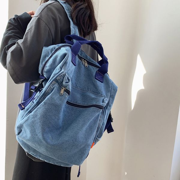 

denim backpack women big capacity school backpacks for girls teenagers female travel bag mochila casual cowboy bagpack tote blue