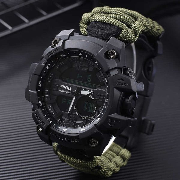 

army men sport watches brand dual display watch men led digital analog electronic quartz watches 30m waterproof male clock, Slivery;brown