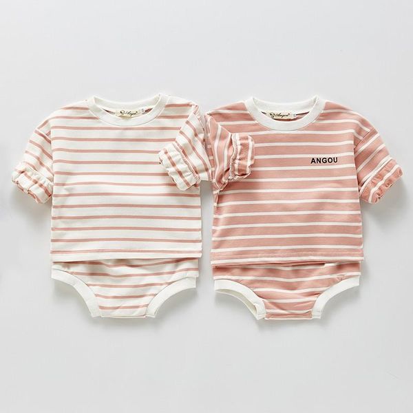 

clothing sets 2021 spring infant baby boys girls striped clothes set long sleeve stripe and shorts 2pcs suit, White