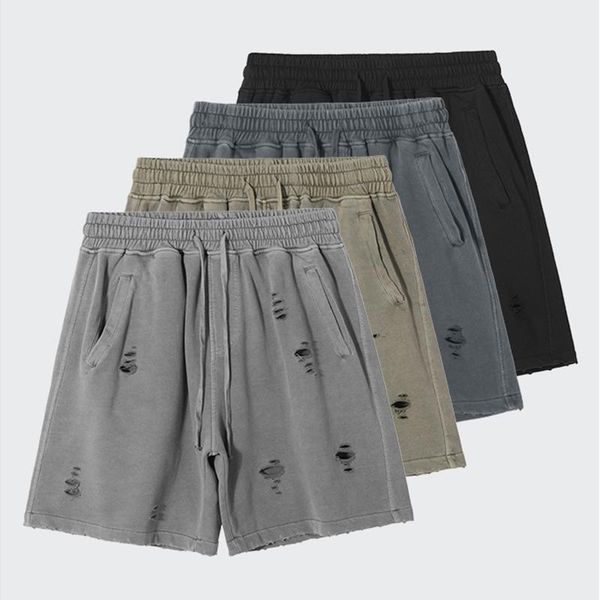 

washed retro hole terry mens summer shorts high street joggers oversize casual knee length pants hip hop couple short, White;black