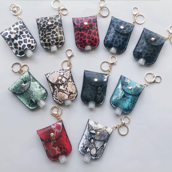 Leopard Sanitizer Flasche Taschen PU Leder Parfüm Flasche Abdeckung Hand Sanitizer Halter Mädchen Kinder Cartoon Geschenke Keychain 11 Stil at5818