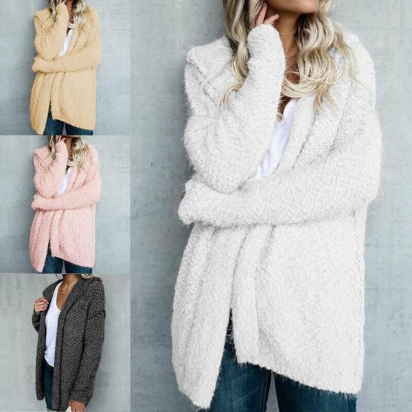 

women teddy bear coat jacket winter fluffy loose cardigan outwear plus size 8-22, Black;brown