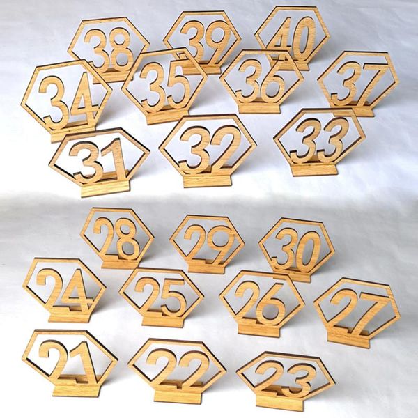 

party decoration 20pcs hexagon 1-20 wooden table numbers with holder base for wedding