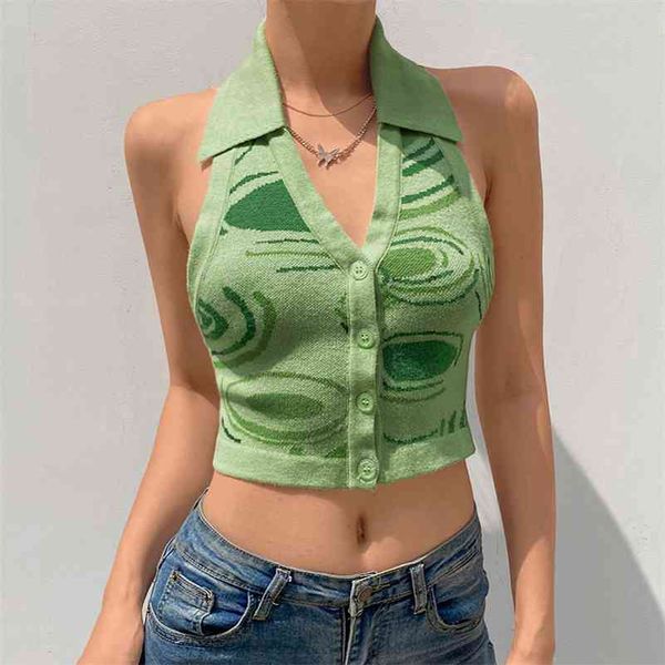 

yiciya y2k printed backless knit halter crop tank women summer casual sleeveless te fashion green vneck vest ropa mujer 210623, White
