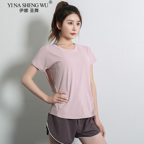 

women short sleeve shirt yoga backless sports slim breathable fitness t-shirt gym workout crop female running sportswear, White;red