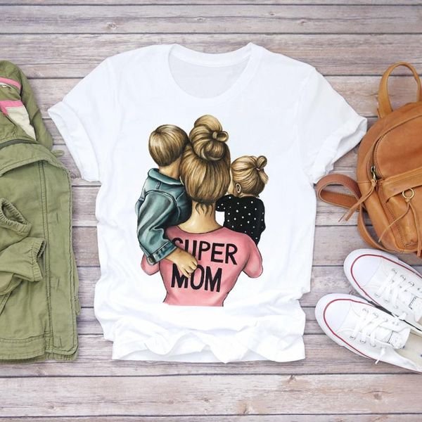 

women's t-shirt women cartoon super mom life momlife mama mother summer print lady t-shirts t shirt ladies womens graphic female tee, White