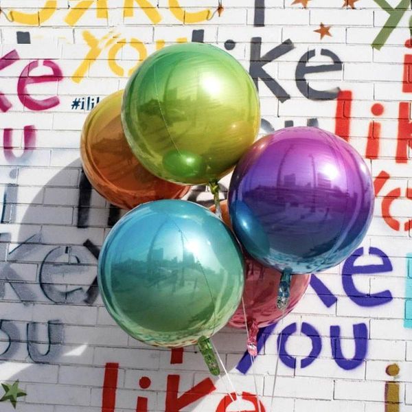

party decoration 1pcs 22 inch disco balloon gradient color metal aluminum film 4d ball net red rainbow wrinkle for decor