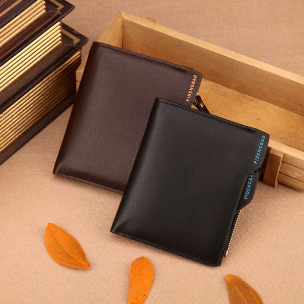 

men's multifunctional zipper wallet zero card bag soft face business wallet, Black