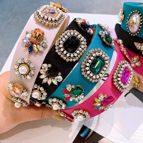 

vintage colorful crystal simulated headband for woman pearl bumble bee fabric band bride wedding hair accessories 4 colors, Slivery;white