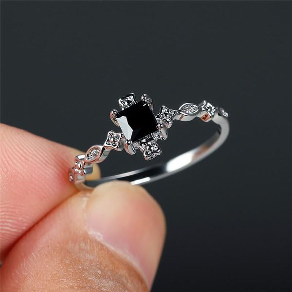 

wedding rings luxury male female black zircon stone ring trendy silver color engagement charm crystal square for women men, Slivery;golden