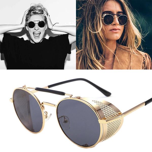 

sunglasses 2021 round steampunk men women fashion metal glasses brand design vintage uv400 gafas, White;black