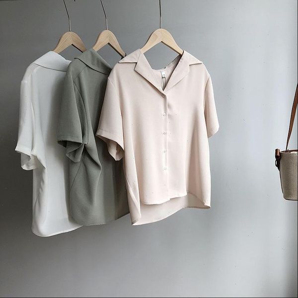 

chiffon shirt womens short sleeves 2021 summer wear new korean loose simple thin casual blouse tide in stock, White