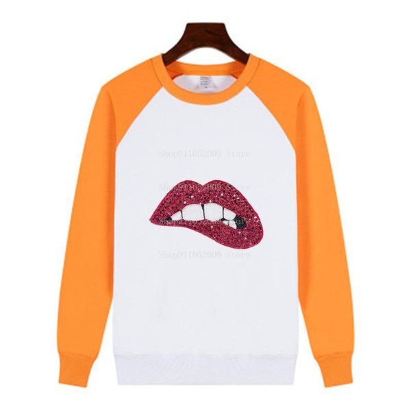 

women's hoodies & sweatshirts vogue harajuku beauty lips print crew neck pullover hoodie women orange sleeves white sweatshirt variety, Black