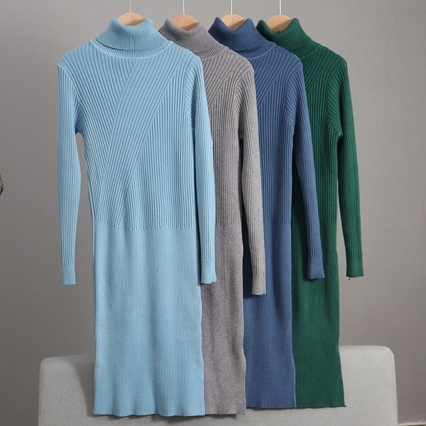 

autumn 2021 new winter women basic turtleneck pullover sweater slim fit knitted long midi dress ribbedvestidos feminino pwrk, Black;gray