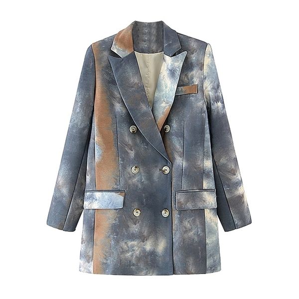 

elegant women tie-dye print blazers fashion ladies notched collar jackets streetwear female chic double breasted coats 210527, White;black