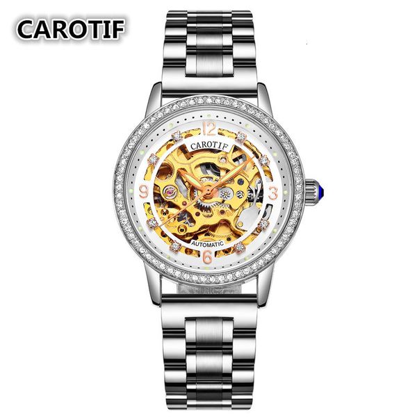 

luxury brand skeleton sapphire crystal women mechanical clock reloj mujer fashion elegant ladies montre femme, Slivery;brown