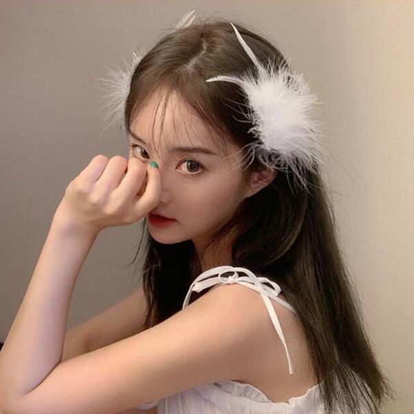 

hair accessories feather fluffy hairpin sweet white clip headdress headpiece women girl bridesmaid aic88