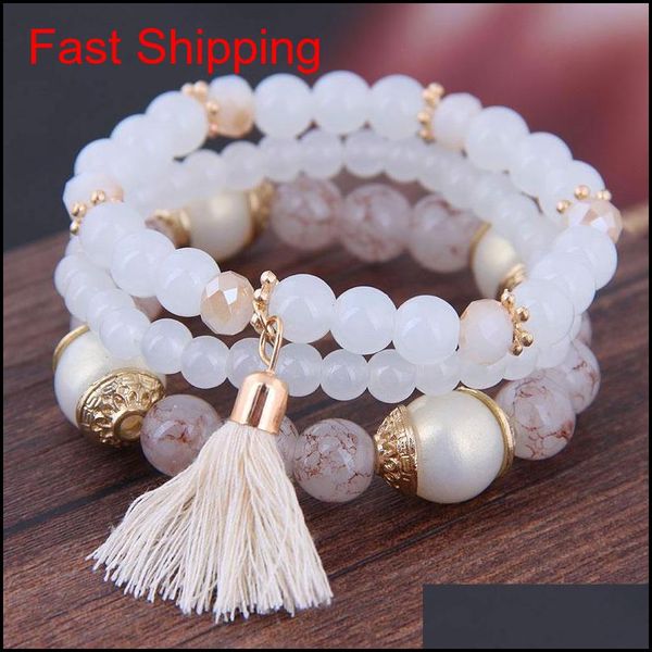 

2019 bohemian 3pcs/ set tassel charm pendant beads bracelets for women simulated pearl jewelry wome jllifg lottery2010, Golden;silver
